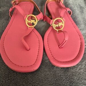 Gold-Accent Pink Thong Sandals